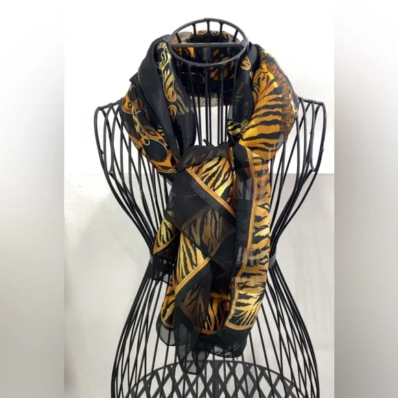 Black and Gold Tiger Print Scarf/Scarve Vintage - Picture 7 of 9